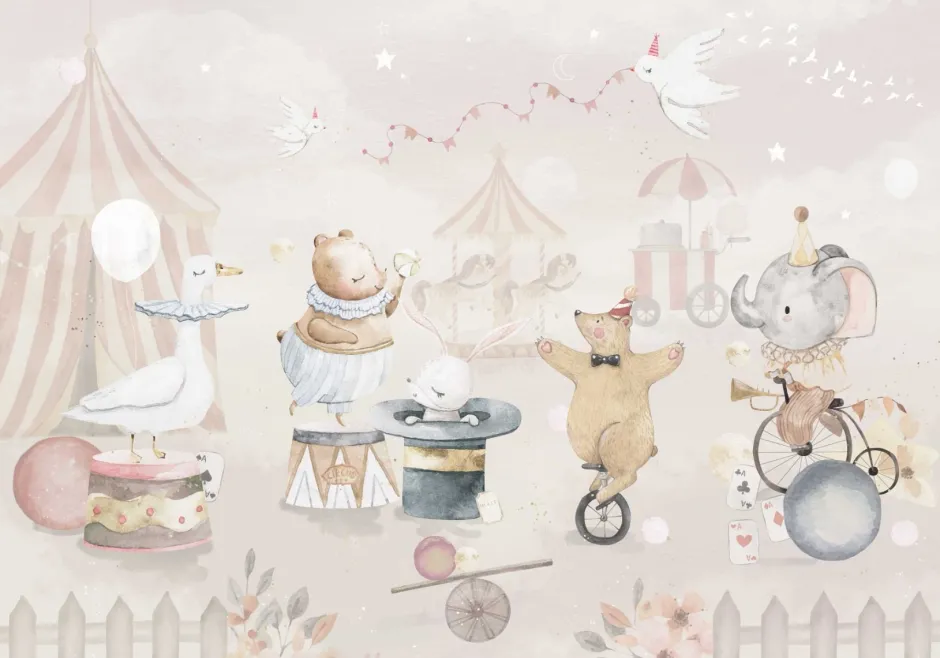 Discount Behang Circus | Pastel Dieren|Behang