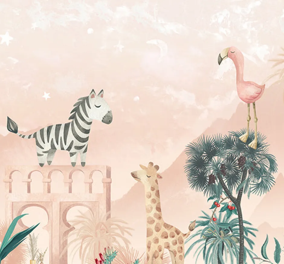 Hot Behang Desert Animals | Roze Dieren|Behang