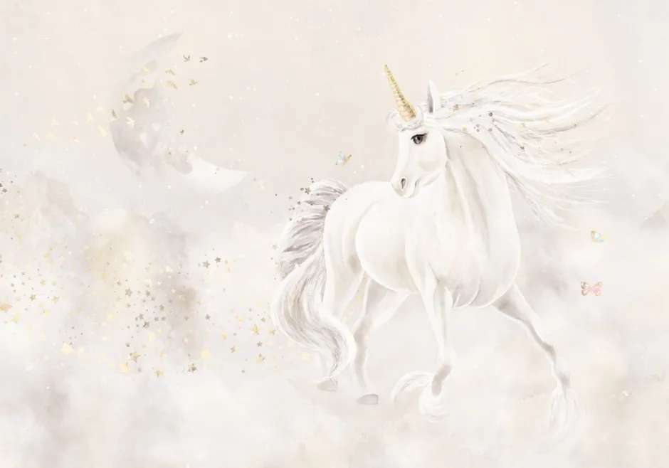 Hot Behang Dreamy unicorn | Beige Sprookjes|Dieren