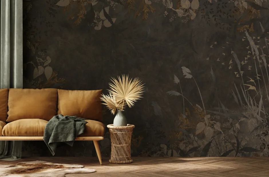 Hot Behang Golden leaves | Donkerbruin Behang