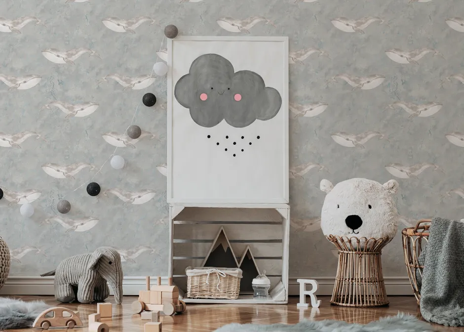 Sale Behang Mighty whale | Blauw Dieren|Behang