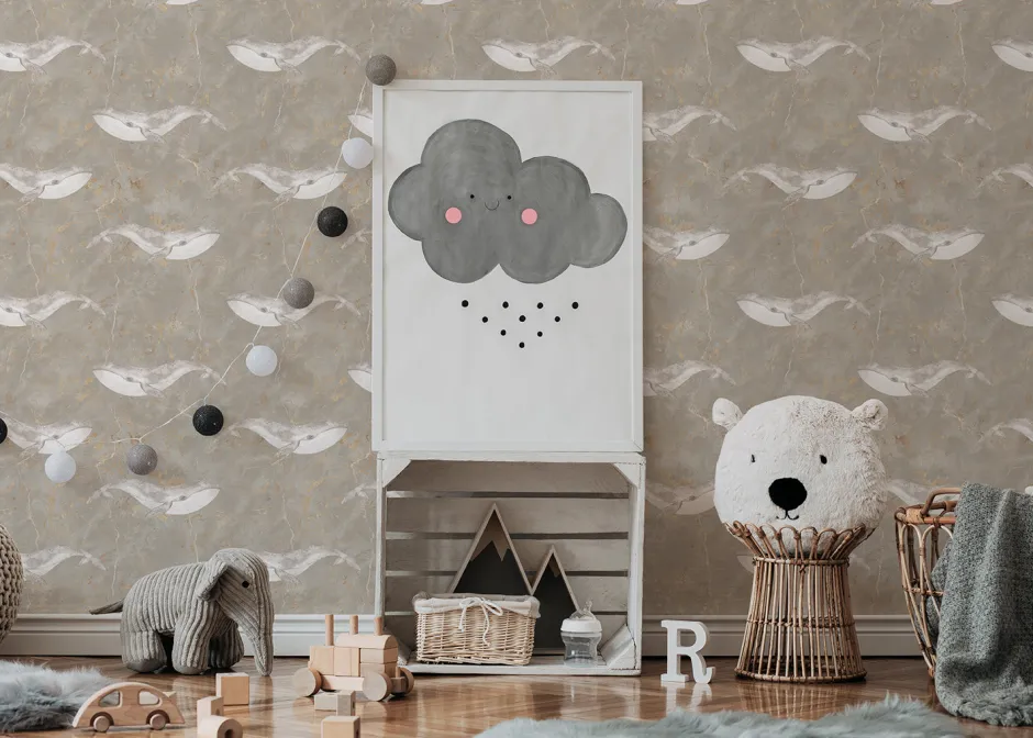 Outlet Behang Mighty whale | Taupe Dieren|Behang