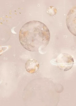 Outlet Behang Pastel Planets | Roze Ruimte|Behang
