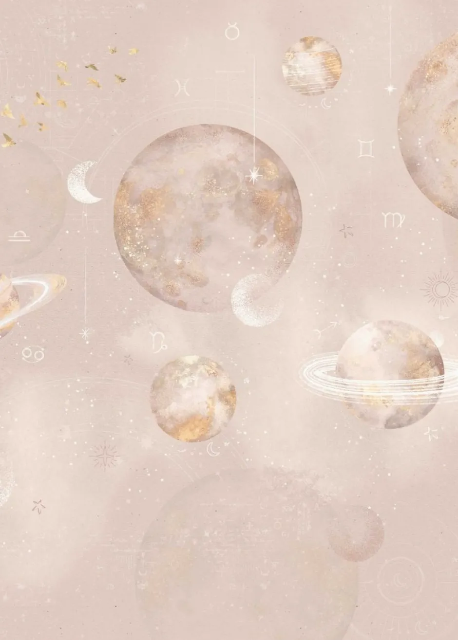 Outlet Behang Pastel Planets | Roze Ruimte|Behang