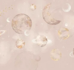 Outlet Behang Pastel Planets | Roze Ruimte|Behang