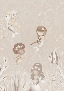 Online Behang Swimming Mermaids | Beige Sprookjes|Onderzee