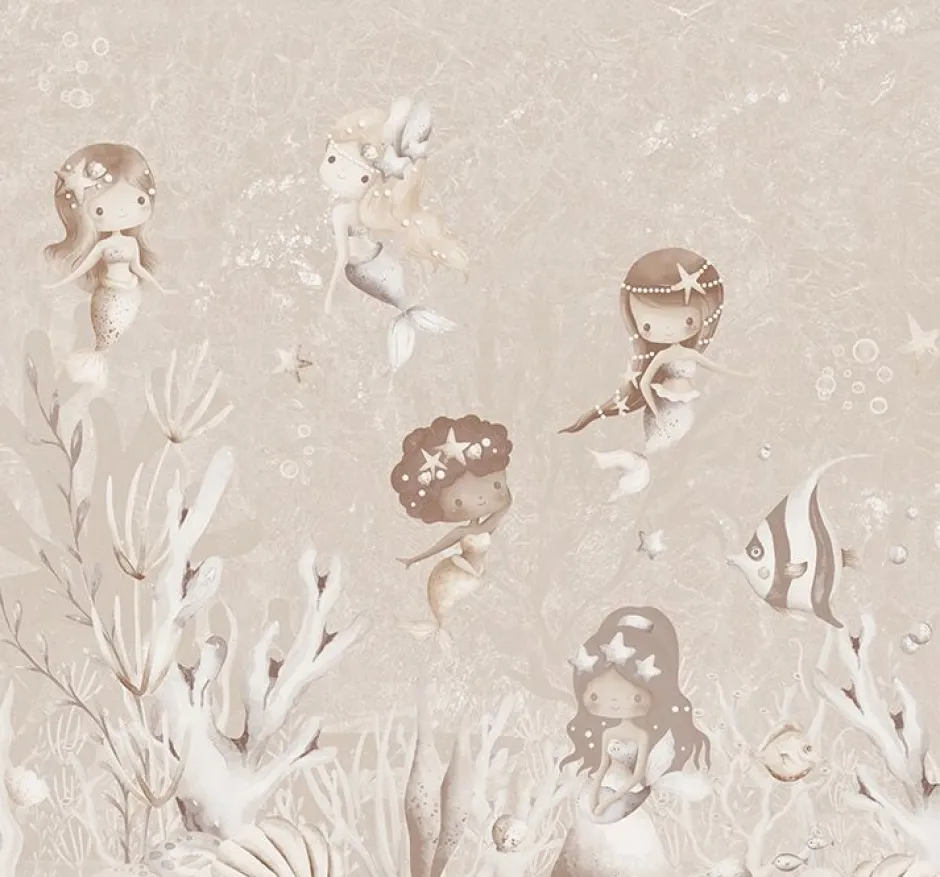 Online Behang Swimming Mermaids | Beige Sprookjes|Onderzee