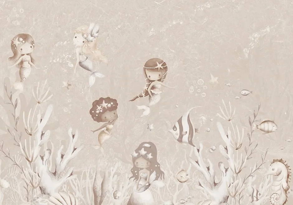 Online Behang Swimming Mermaids | Beige Sprookjes|Onderzee
