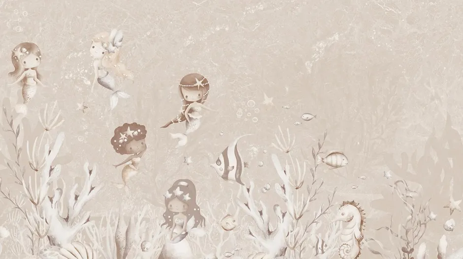Online Behang Swimming Mermaids | Beige Sprookjes|Onderzee