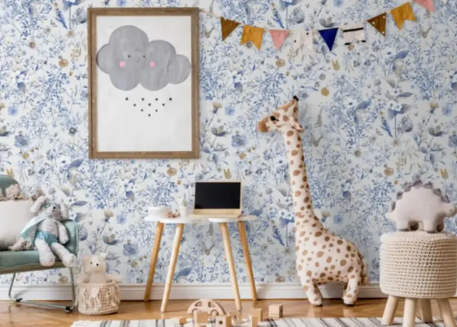 Online Behang Vintage flowers | Blauw Bloemen|Behang