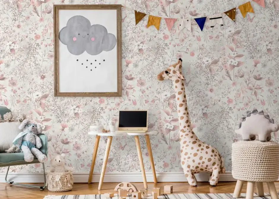 Online Behang Vintage flowers | Wit Bloemen|Behang