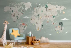 New Behang Wereldkaart | Mint Dieren|Behang
