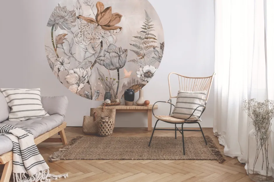 Online Behangcirkel Floral Garden | Roze Behangcirkels