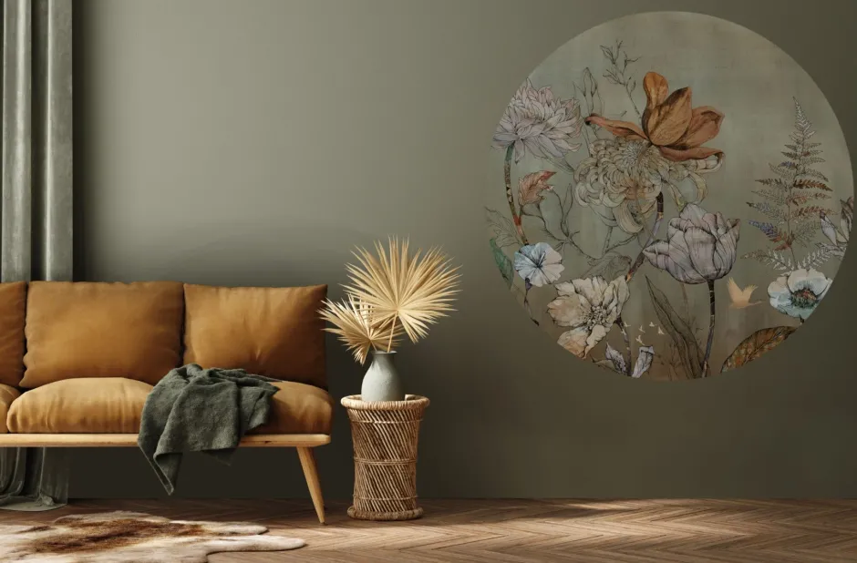 Discount Behangcirkel Floral Garden| Groen Behangcirkels