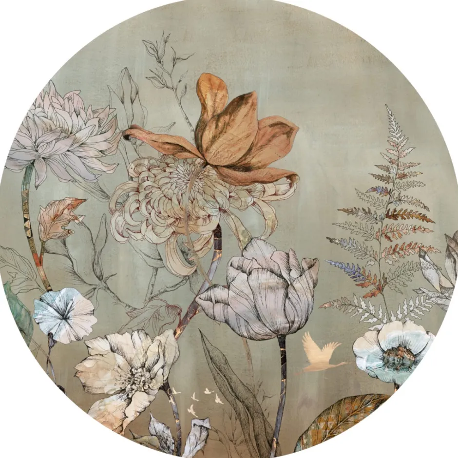 Discount Behangcirkel Floral Garden| Groen Behangcirkels