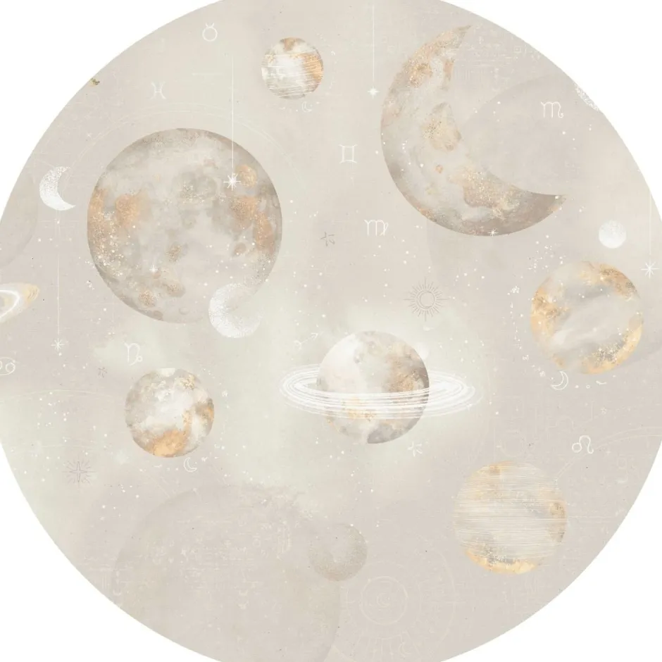 Discount Behangcirkel Pastel Planets | 鈱€ 145 cm | Beige Behangcirkels