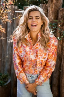 Clearance Bomberjacket Shiny flowers | Orange DAMES Co-ords|Jacks & Jassen