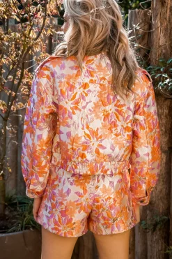 Clearance Bomberjacket Shiny flowers | Orange DAMES Co-ords|Jacks & Jassen