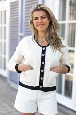 Best Cardigan Bonbon | White & black | DAMES Vesten|Vesten & Truien
