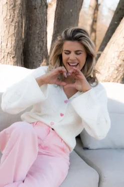 Clearance Cardigan Happy love | Off-white | DAMES Basics|Snøpskes