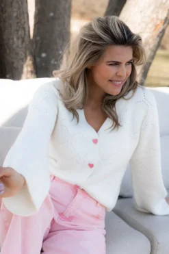 Clearance Cardigan Happy love | Off-white | DAMES Basics|Snøpskes