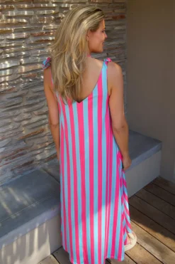 Sale Dress Flirty Stripe | Turquoise & pink | Studio DAMES Jurken|Snøpskes