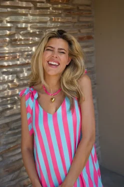 Sale Dress Flirty Stripe | Turquoise & pink | Studio DAMES Jurken|Snøpskes