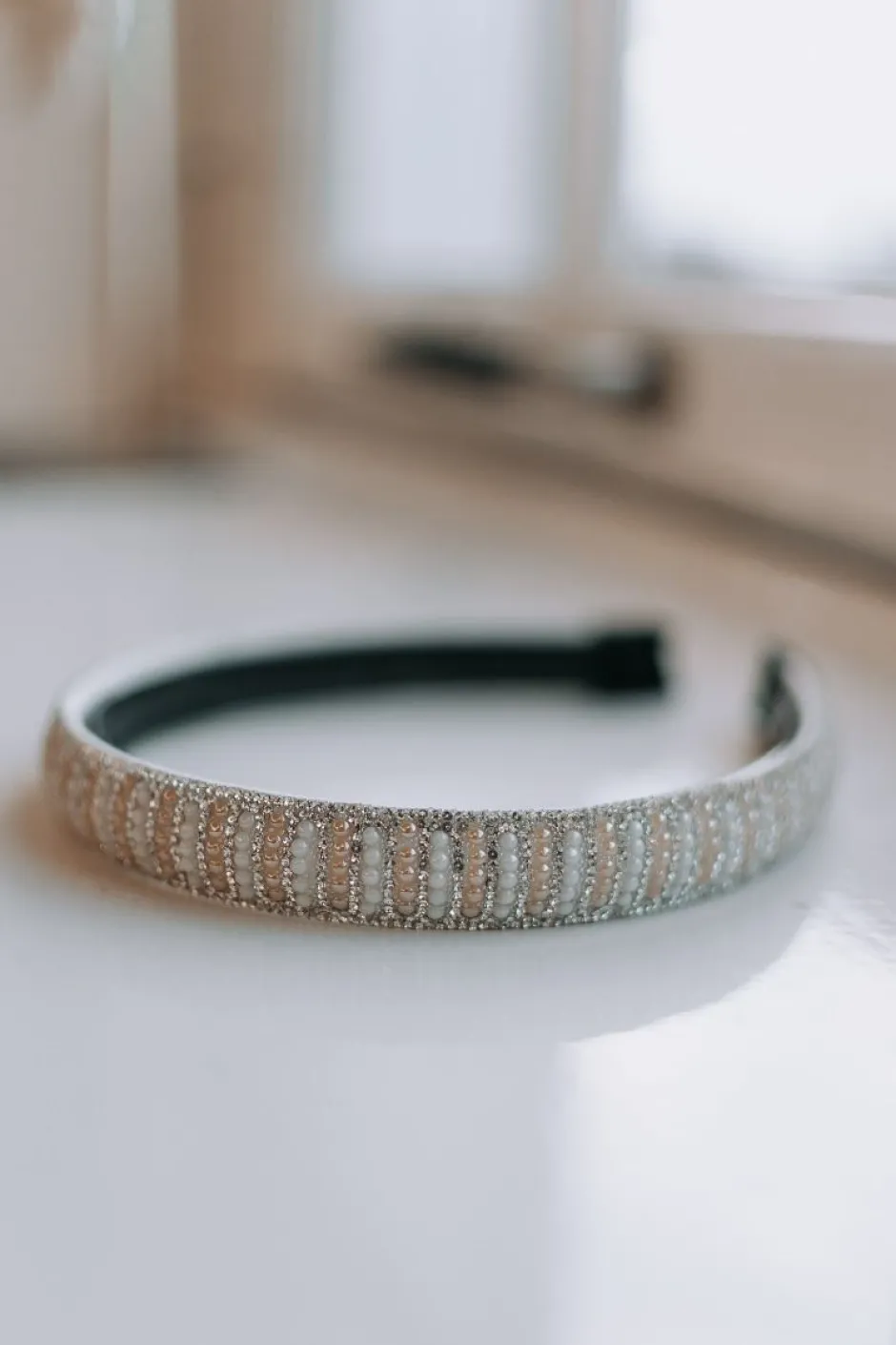 Haarbeugel Rosie | Beaded orange/white DAMES Haaraccessoires|Haaraccessoires