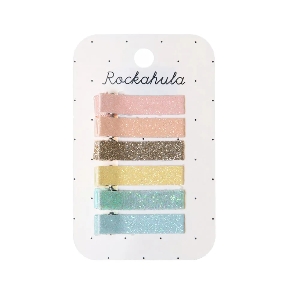 Haarklemmen glitter rainbow | 6 stuks | Rockahula Haaraccessoires