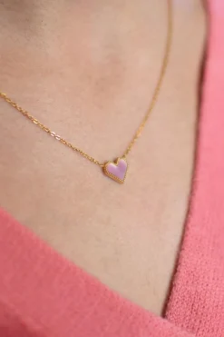 Sale Ketting hartje geometrisch | Roze/goud | DAMES Sieraden|Snøpskes