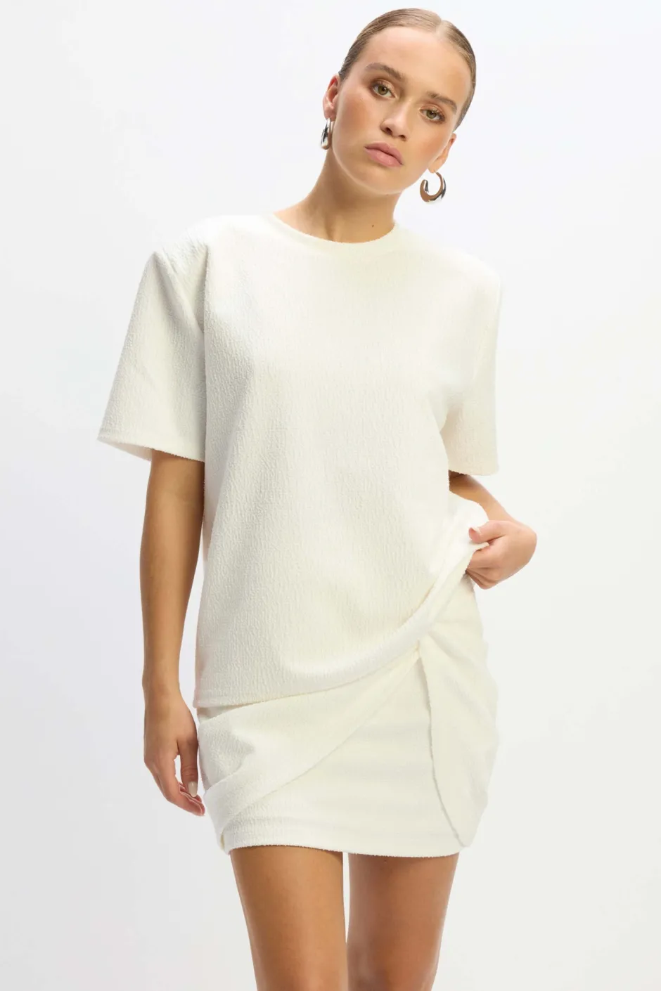 Oversized boucle t-shirt Mexie | White | DAMES Co-ords