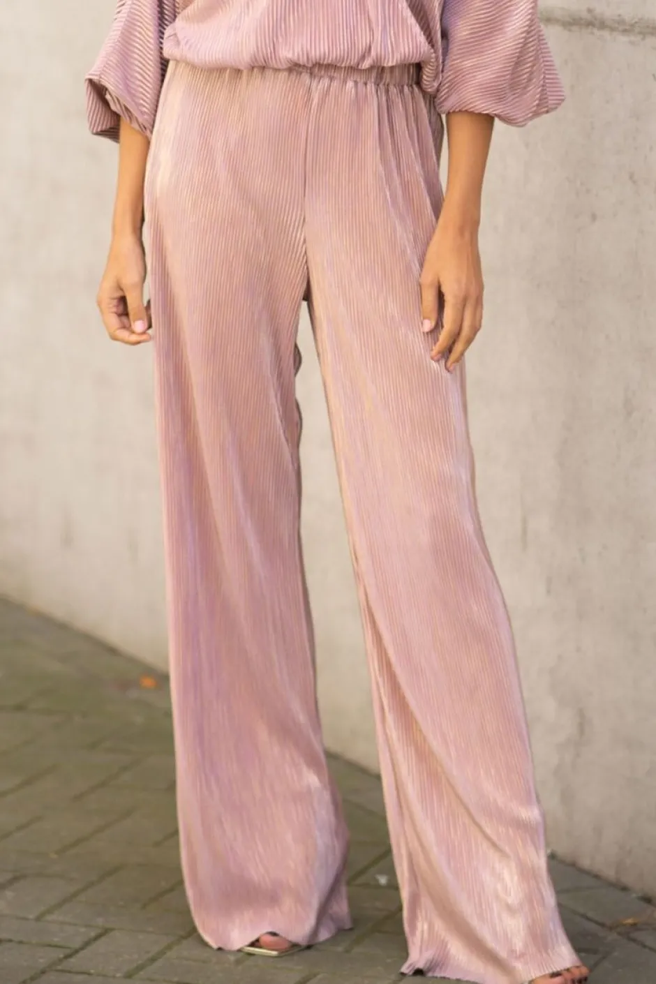 Online Pants Plissé | Pink champagne | DAMES Co-ords|Broeken