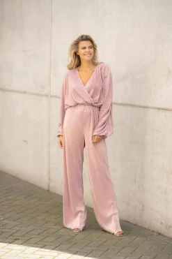 Online Pants Plissé | Pink champagne | DAMES Co-ords|Broeken