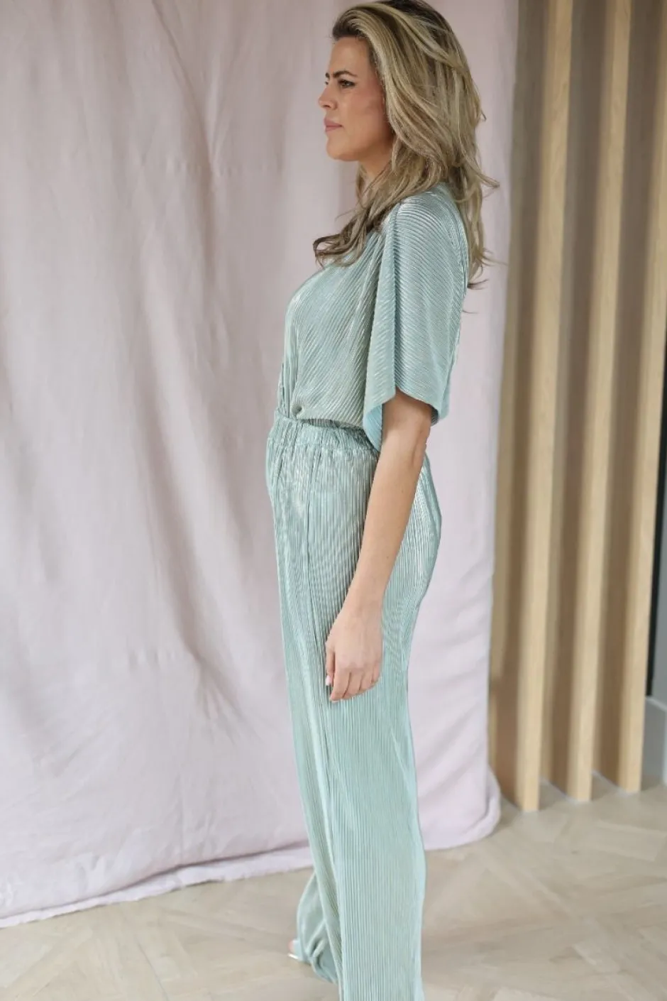 Best Pants Plissé | Sparkling mojito | DAMES Co-ords|Broeken