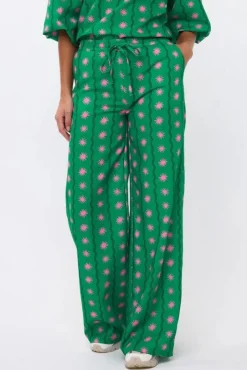 Pants Veerle extra lang | Green print | DAMES Co-ords|Broeken