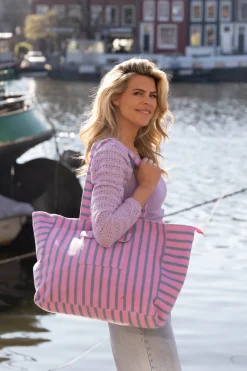 Sale Shopper Stripe-a-licious | Blue purple | DAMES Tassen|Snøpskes