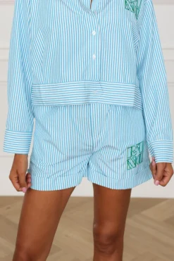 Short with stripes Davida | Turquoise | DAMES Co-ords|Shorts