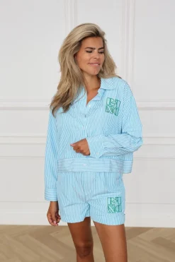 Short with stripes Davida | Turquoise | DAMES Co-ords|Shorts