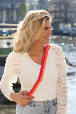 Hot Telefoonkoord Sweet stripes | Orange pink | DAMES Telefoonkoorden|Snøpskes