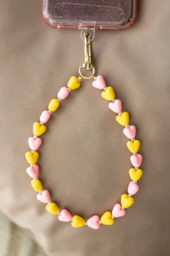 Outlet Telefoonkoord tiny Sugar Hearts | Yellow pink | DAMES Telefoonkoorden|Snøpskes