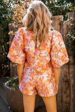 Online Top Shiny flowers | Orange DAMES Co-ords|Tops