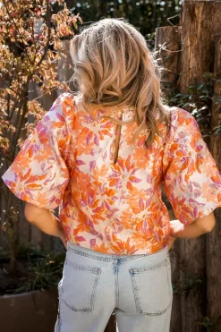 Online Top Shiny flowers | Orange DAMES Co-ords|Tops