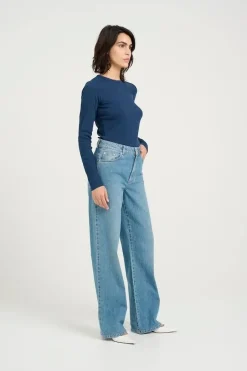 Sale Wide jeans Zolina | Washed mid blue | DAMES Broeken