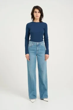 Sale Wide jeans Zolina | Washed mid blue | DAMES Broeken