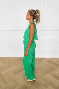 Clearance Wide leg pants Mara | Green | DAMES Co-ords|Broeken