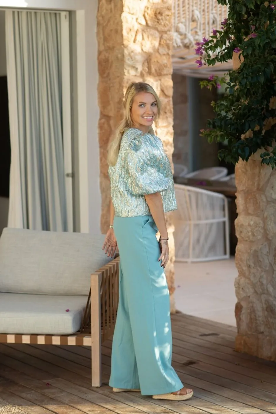 Hot Wideleg pants Lolani | Sea green | DAMES Broeken